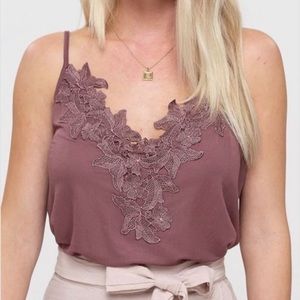 Mauve Floral Embroidery Tank